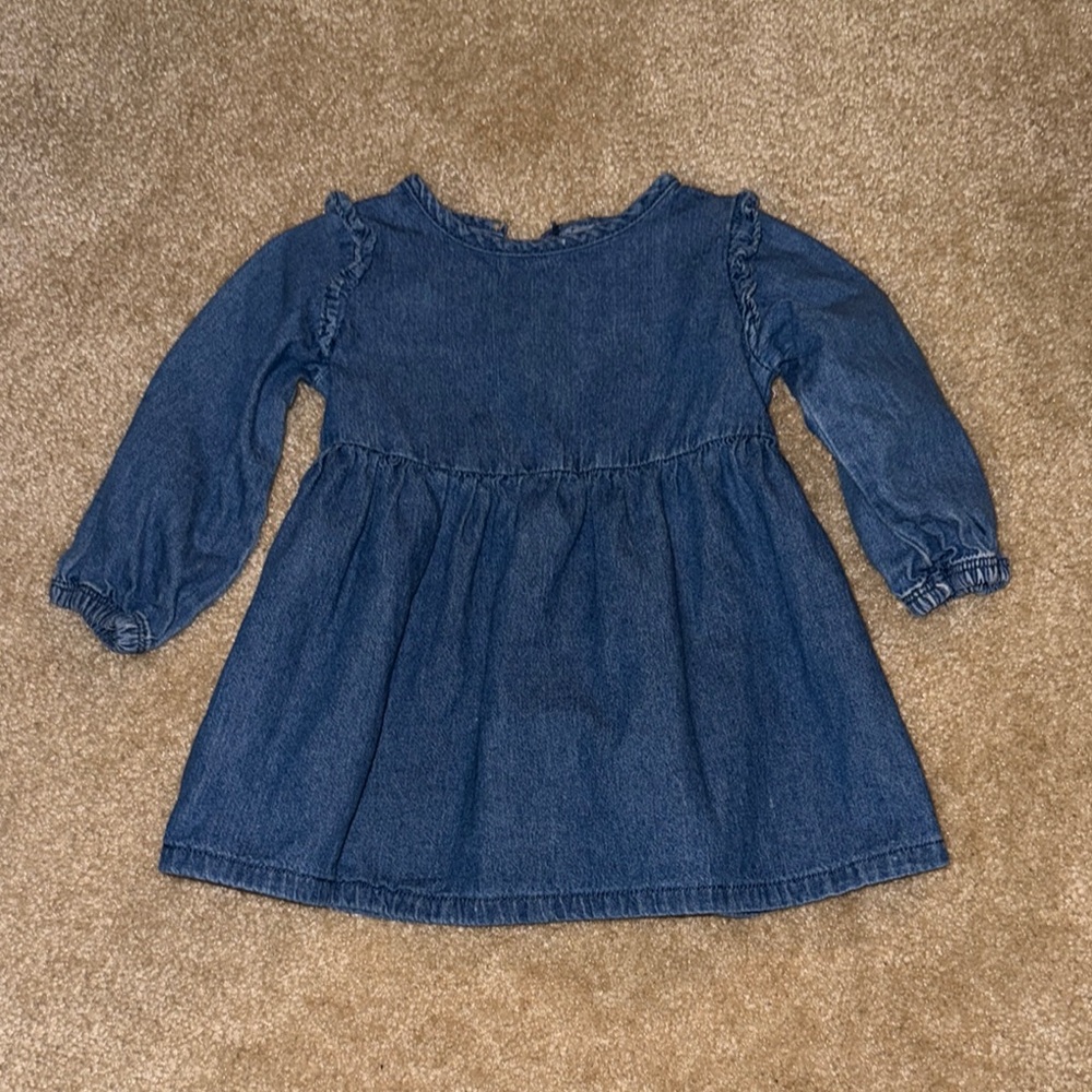 LC Lauren Conrad Blue Smocked Denim Dress with Bishop Sleeves